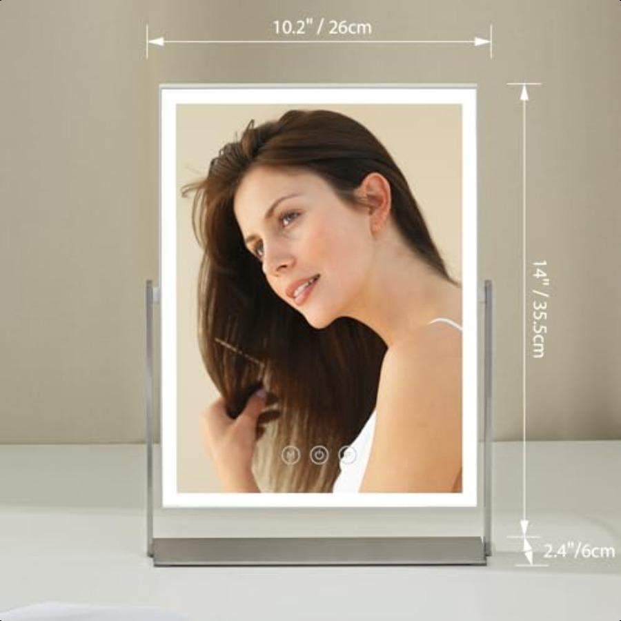 

14 Inch Rechargeable Lighted Makeup Mirror Vanity Mirror with 104 LED Lights Rectangular Desk Mirror with Light Metal Table Mir United States