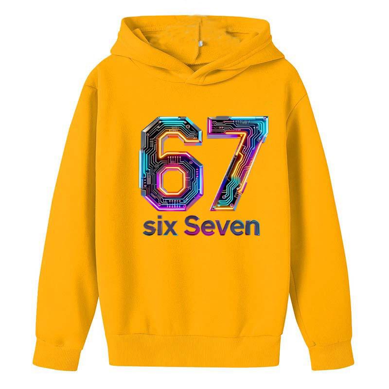 Felpa con Cappuccio per Bambini Divertente Stampa 67 Foderata in Pile Ragazzi Casual Sportiva Felpa con Cappuccio Top