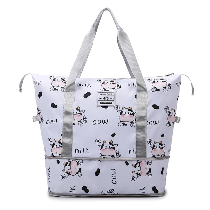 Expandable Cartoon Print Travel Bag: Large Capacity for Pregnant Women, Wet/Dry Separation, Ideal for Gym and Handheld Use