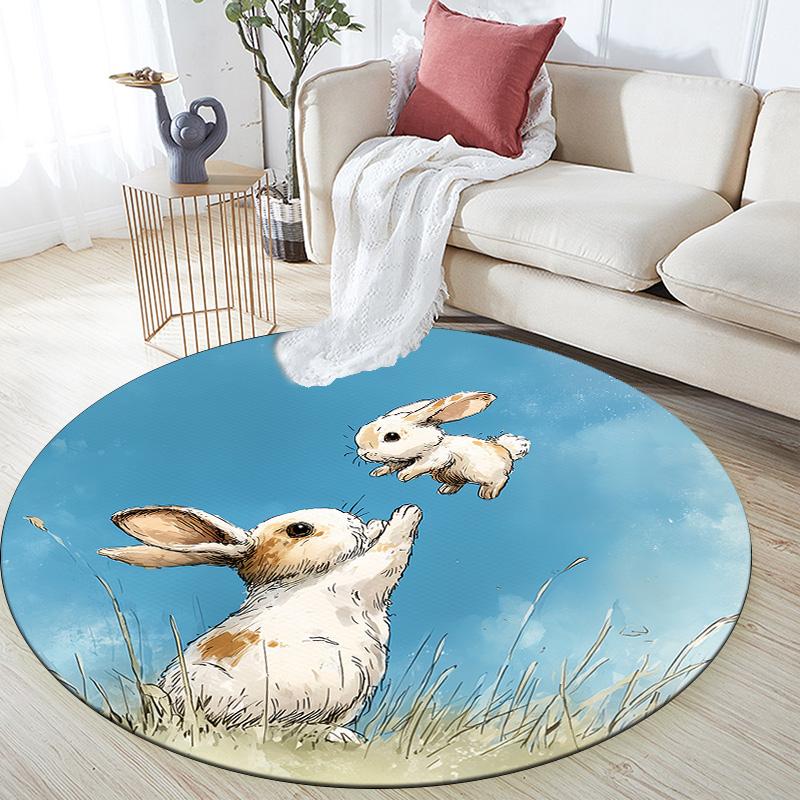 Rabbit in the Sky,Round Area Rug,Carpet Rug for Living Room Bedroom Sofa Playroom Decor,Non-slip Floor Mat