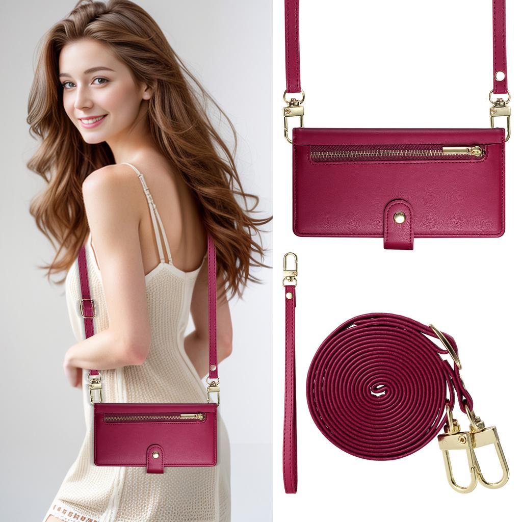 DF-011 For Oppo Reno13 5G (Global) Case Zipper Pocket Wallet Leather Phone Cover with Straps