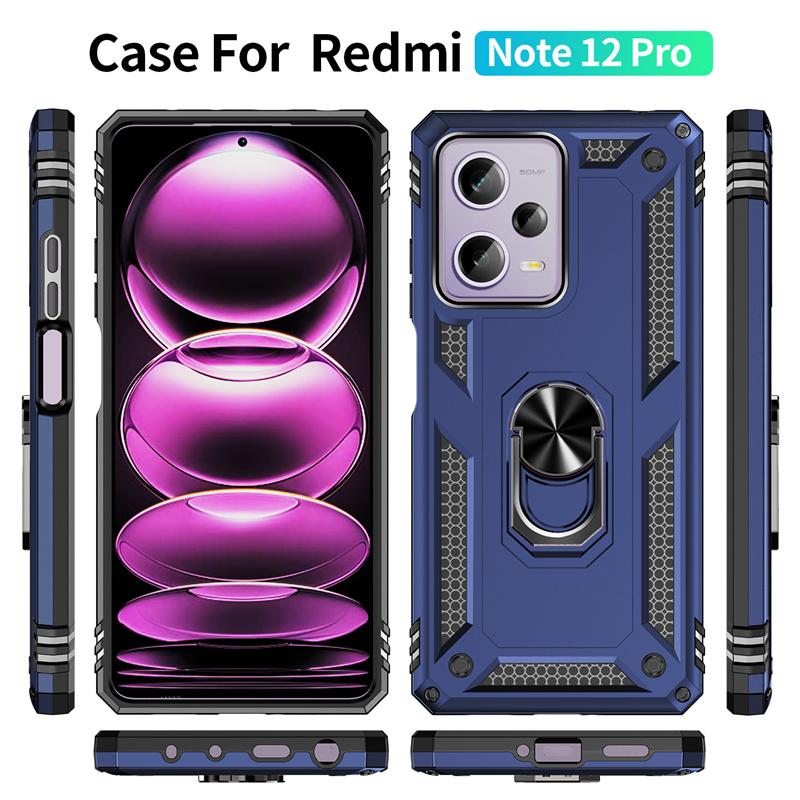 For Redmi Note 12 Pro 5G Case Ring Holder Armor Shockproof Coque For Xiaomi Redmi 12 Note12 Pro + Plus 12S 12C Bumper Back Cover