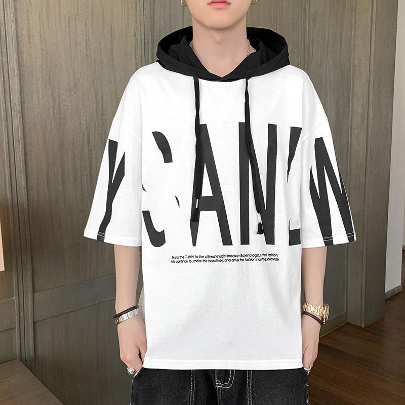2022 Summer Men's Hooded Short-Sleeve Sweatshirt - Korean Style Casual Hoodie for Students