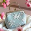 Chinese Style Lace Embroidery Handbag Vintage Metal Handle Kiss Lock Bag Elegant Floral Wedding Party Purse Retro Chic Tote