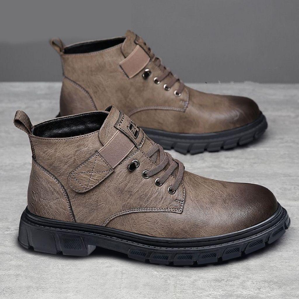 Leather cotton shoes Martin boots men's high-top winter velvet thermal leather shoes men's leather cotton shoes casual boots