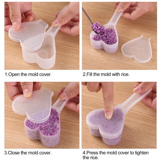 1 Sada Formiček na Rýžové Koule Zdravé a Bezpečné Tvar Květiny Tvary Srdce Průhledné Nepřilnavé Výroba Rýžových Koulí Lehké Potravinářské Formičky na Rýži Kuchyň
