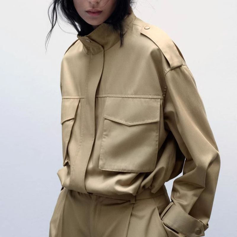 Spring Pleated Decoration Versatile Comfortable Casual Pants 8073242 Pocket Decoration Jacket Outwear 8073342