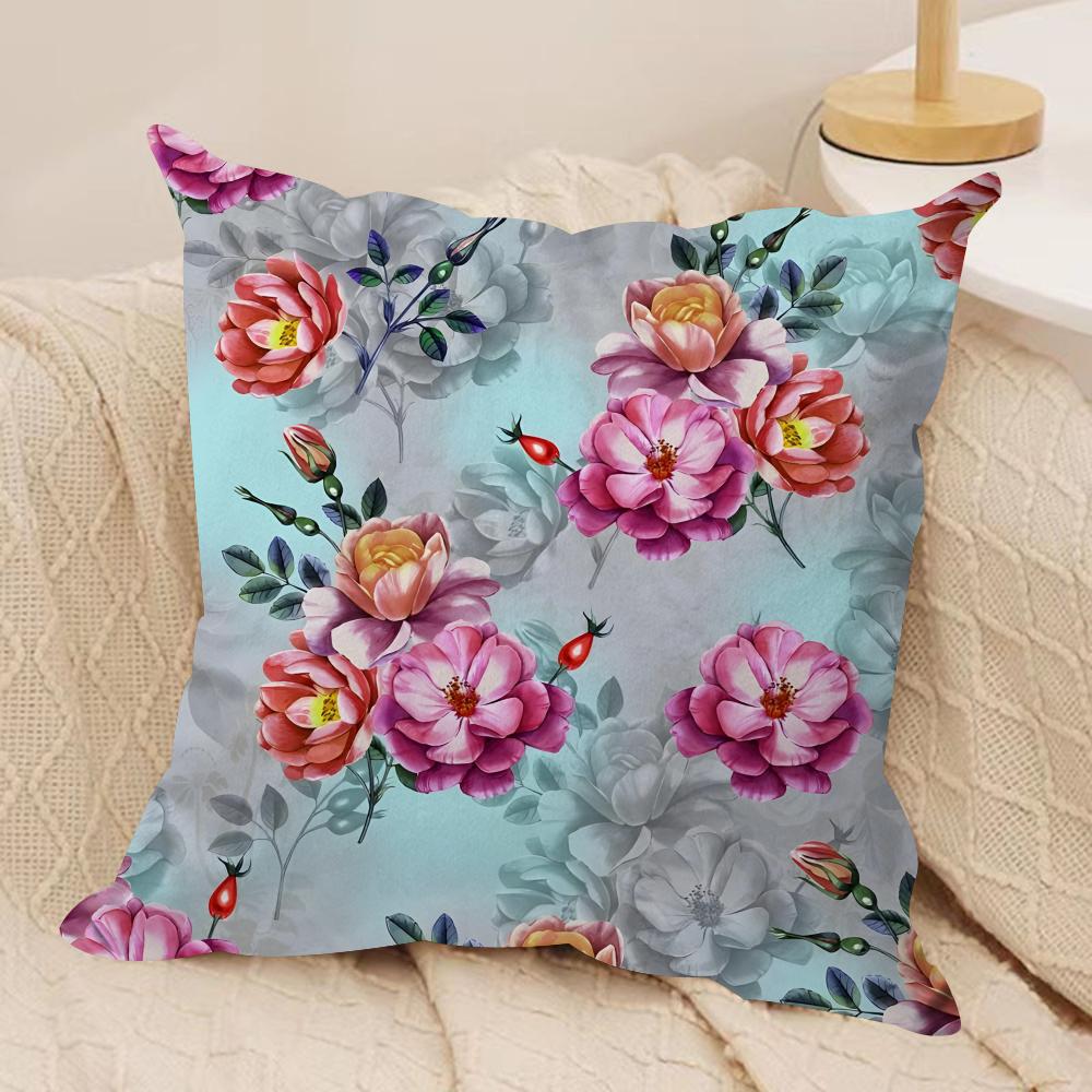 Classic Floral Print Cushion Cover Soft Plush Fabric DoubleSided Printed Cushion Covers for All Seasons Modern HomeDecor Gift