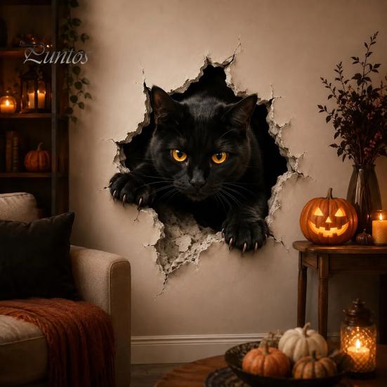 Festive Wall Art for Living Room Halloween Break-in 3D Decals, Illusion Effect Spooky Breaking Through Seasonal Home Accents Sticker, Horror