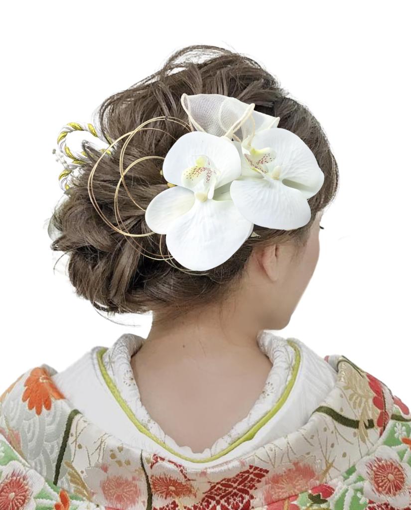 Baramoly Hair Ornament with Phalaenopsis Braided and Gold Leaf for Japanese and Phalaenopsis Orchid and Buddhism Artificial Flower Headpiece Orchid,