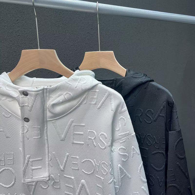 Trendy Casual Jacquard Sweatshirt with Letter Embroidery - Loose Fit, Round Neck, Long Sleeves