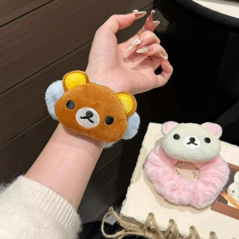 Rilakkuma Fluffy Hair Tie - Autumn/Winter Plush Cartoon Style