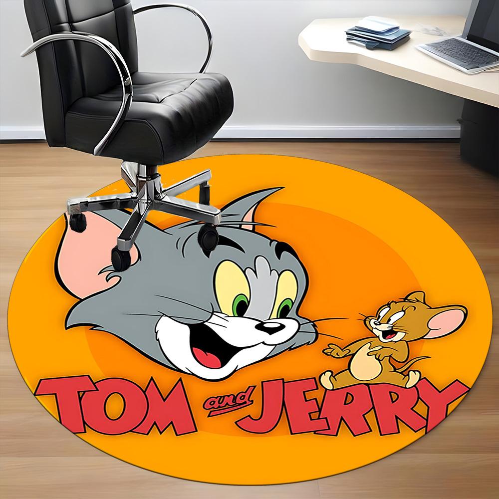 1pc Tom And Jerry Office Rug, Round Non-Slip Durable Large Size Office Carpet, Suitable for Office,yy250908016