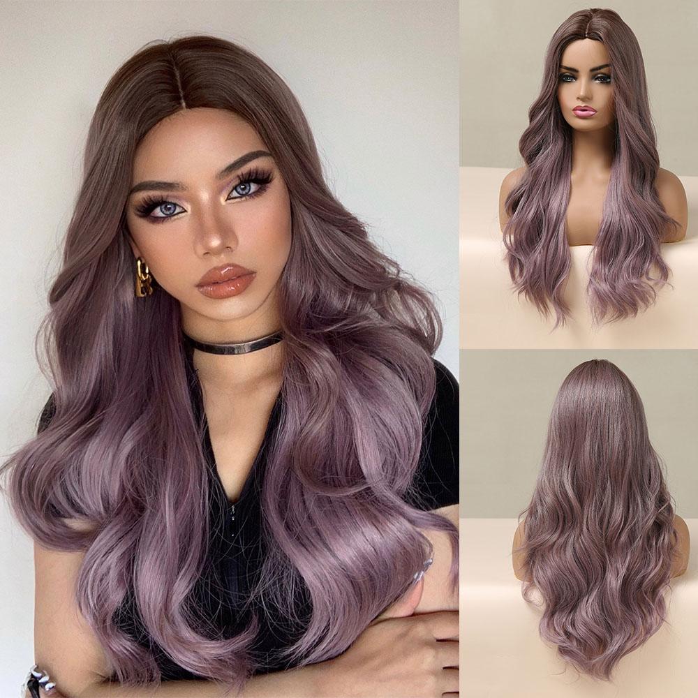 HENRY MARGU Blond Platinový Ombre Hnědý Syntetický Paruka pro Ženy Dlouhá Vlnitá Přirozená Paruka Cosplay Paruka s Cestičkou Uprostřed Žáruvzdorná