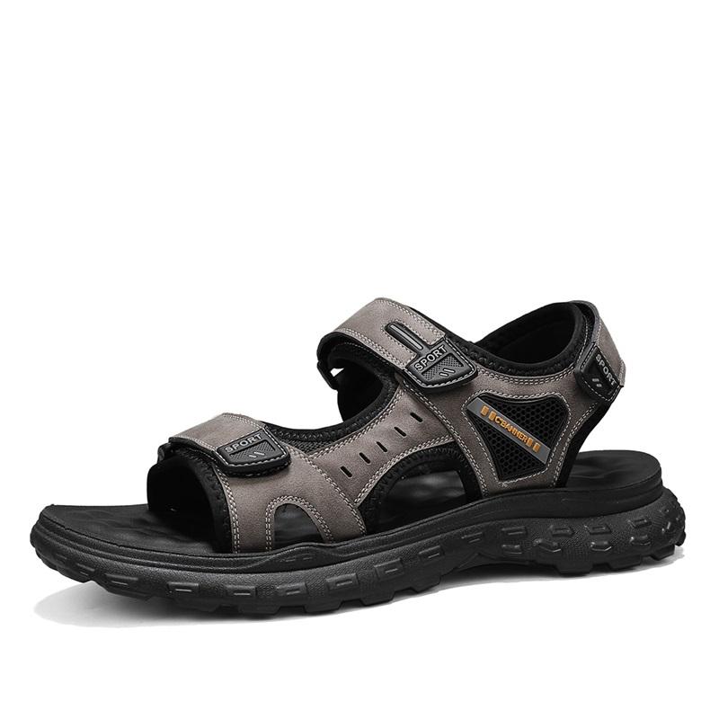 

Модные летние туфли для отдыха на природе, мужские шлепанцы, модные дышащие летние легкие повседневные туфли из натуральной кожи, черные сандалии для мужчин 44 серый