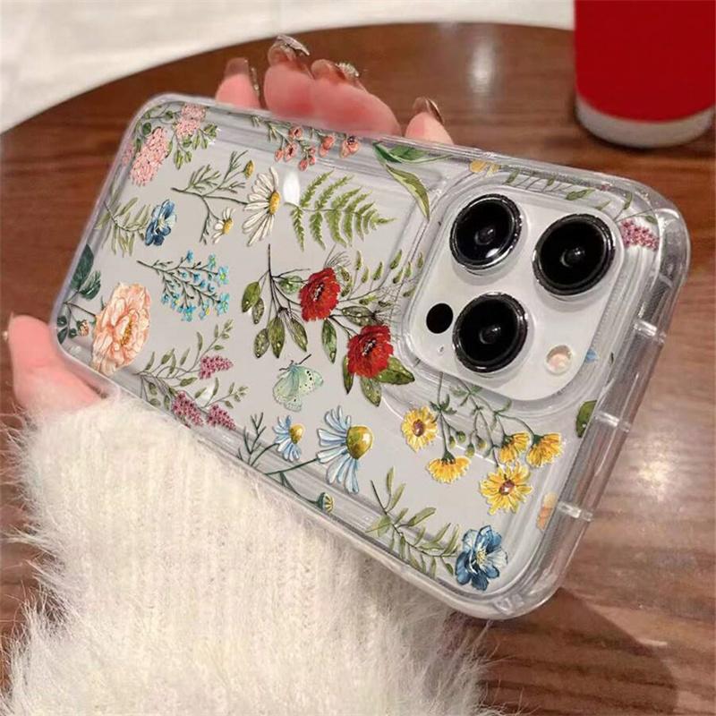 Transparent Flowers Plants Pattern Phone Case for  Mi 13T 14 13 12 12T 11 Lite Poco X6 X3 F5 Pro Shockproof Soft TPU Cover