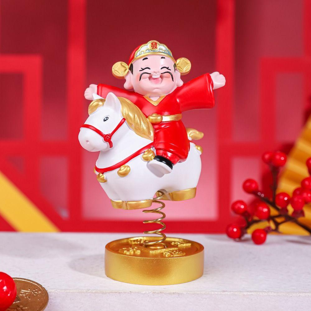 Year of The Horse God of Wealth Figurine Resin Rocking Horse Ornament Horse Statue  Table Shelf