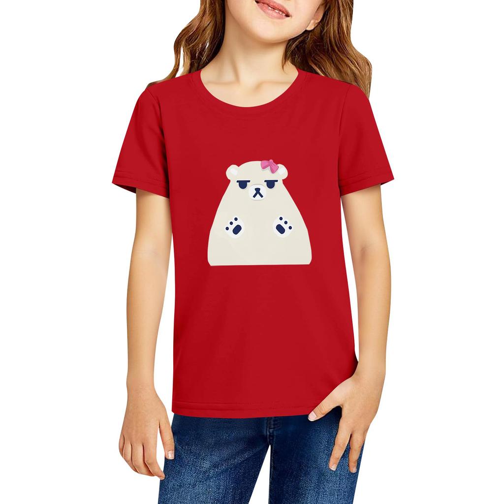 Fashionable Round Neck Short Sleeve Work Clothes Printed Tops For KID Summer Tops
