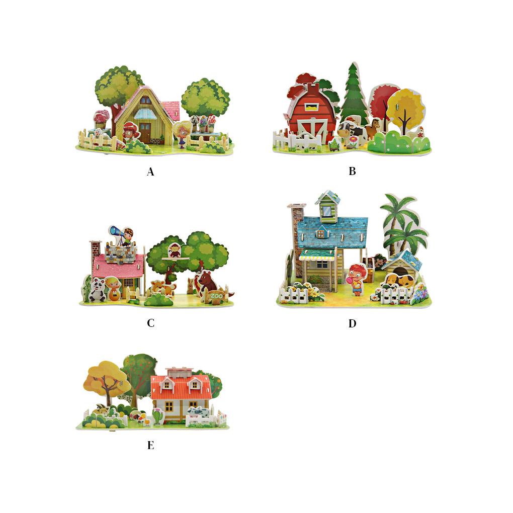 3D Paper Assembly House Model Children DIY Paper Building Architecture Model Kids Early Educational Toy Type 2