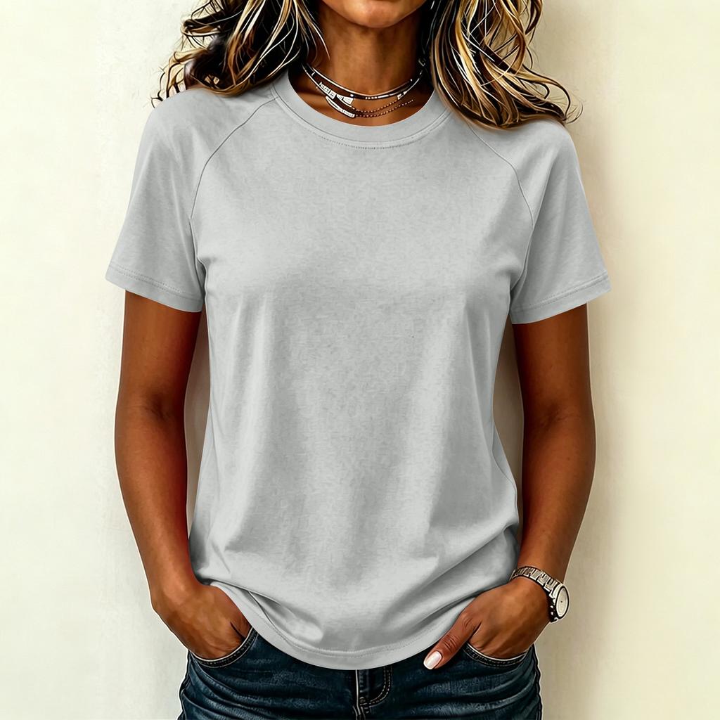 Women's Fashion Raglan Sleeve Solid Crew Neck Casual Short Sleeve Top Lightweight Comfortable Fit Soft Fabric
