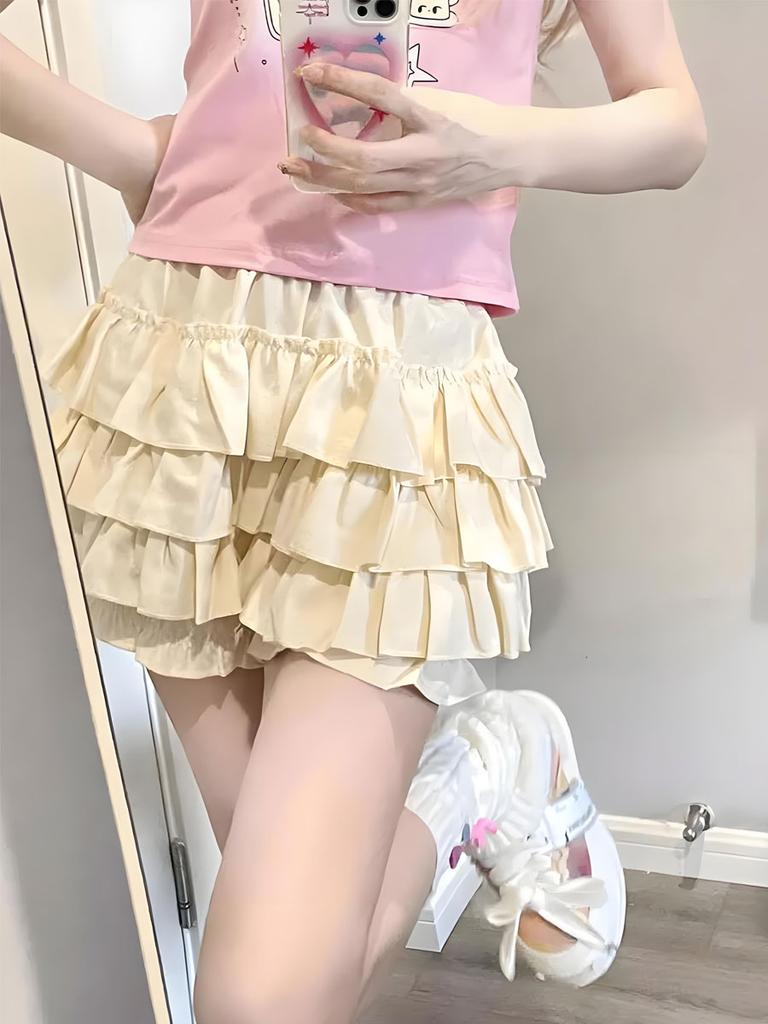 Ruffles Mini Skirt for Women Kawaii Lolita A Line Skirts Shorts Y2K Sweet Style Clothing Harajuku
