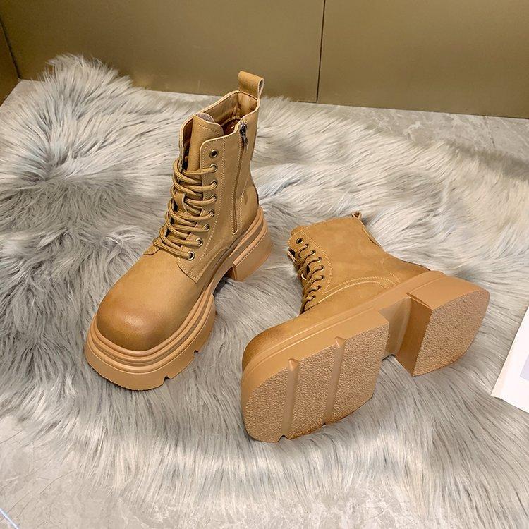 Plateausohlen-Martin-Stiefel Damen 2025 neu Sommer vielseitig ins Britischer Stil erhöht dickabsätzig Lokomotiv-Kurzstiefel Tide