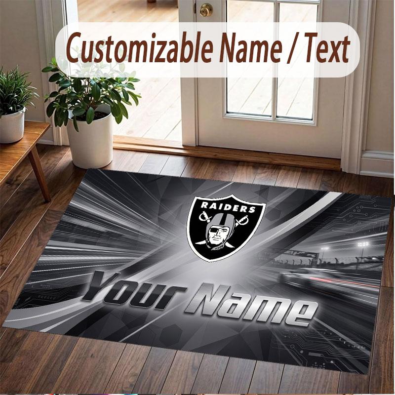 Custom Rug Las Vegas Raiders Pattern Print Name Text Soft Non‑Slip Floor Carpet for Home Indoor Decoration