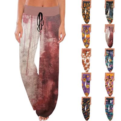 Women's Sports Pants Sleeping Pants Printed Drawstring Wide Leg Pants Casual Trousers With Pockets