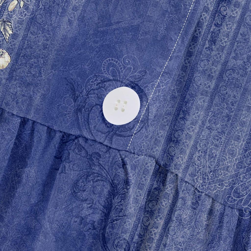 Damenmode Casual Printed Reverskragen Knopf 3/4 Ärmel Kleidung Träger Kleid