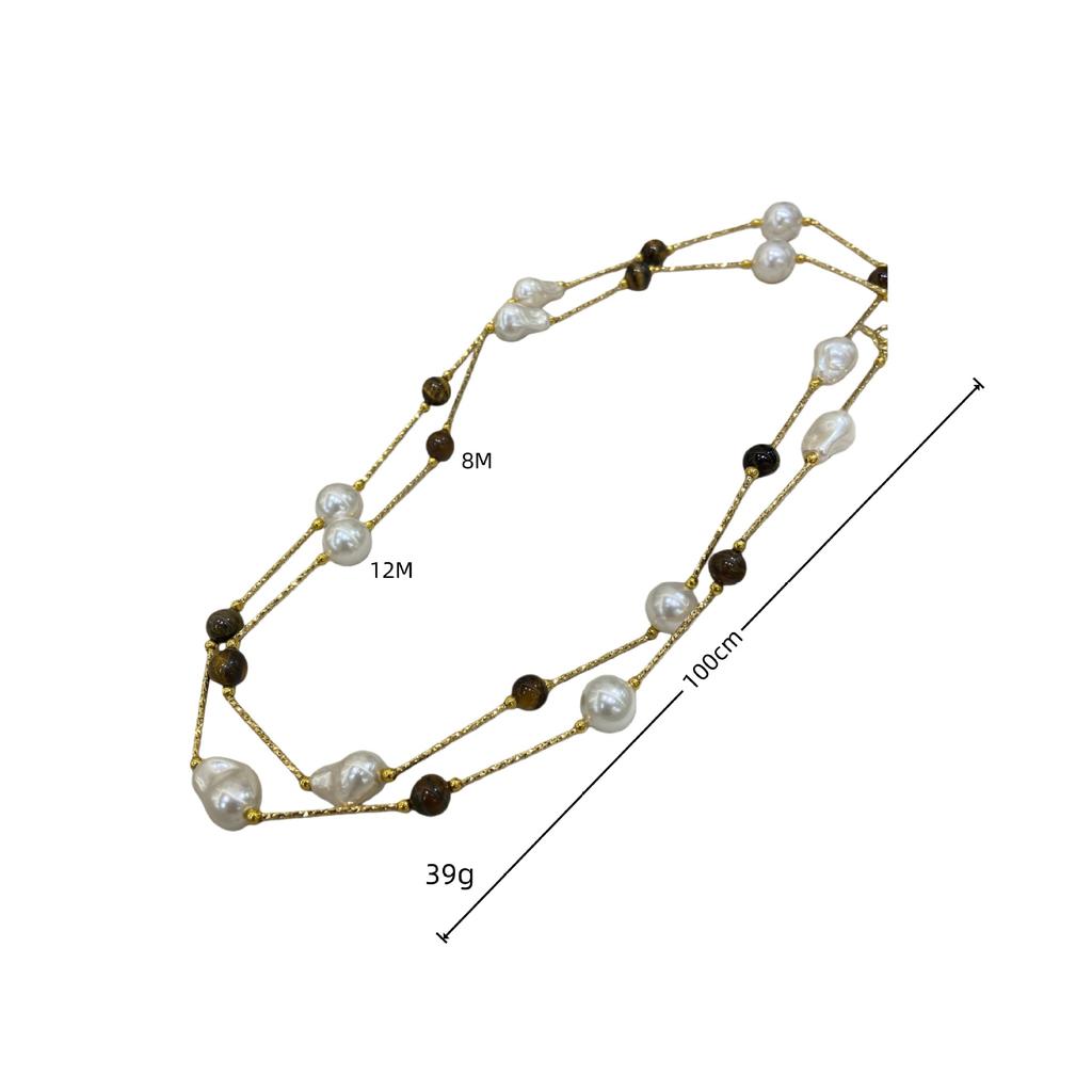 Tiger'S Eye Stone Bamboo Pendant Necklace Retro Maillard Versatile Long Sweater Chain Light Luxury High-End Jewelry