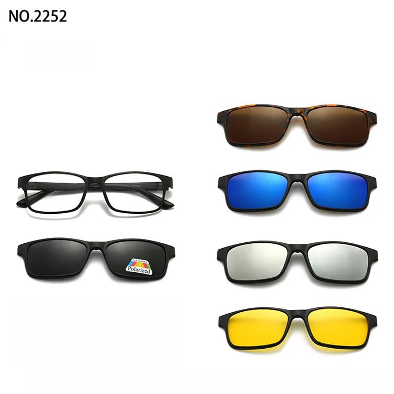 6 In 1 Clip On Glasses Men Women TR90 Polarized Optical Magnetic Sunglasses Clip Magnet Sunglasses Prescription Glasses Frame