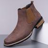 Cross-border Men's Black Matte Chelsea Boots Casual Square Head Embroidered High-top Short Boots British Casual Leather Boots