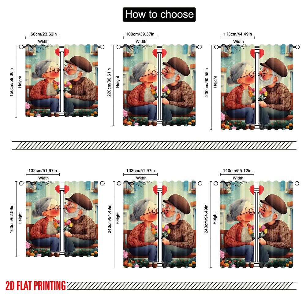 2pcs,2D plane printing Curtains Golden Love Durable Polyester (without rod) Room Decor Use for Living Room, Office, Kitchen,