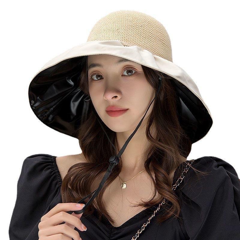 Big Eaves Bucket Hat Women's Summer Foldable Sunscreen Hat Storage Bag Sun Hat Versatile Face Visor