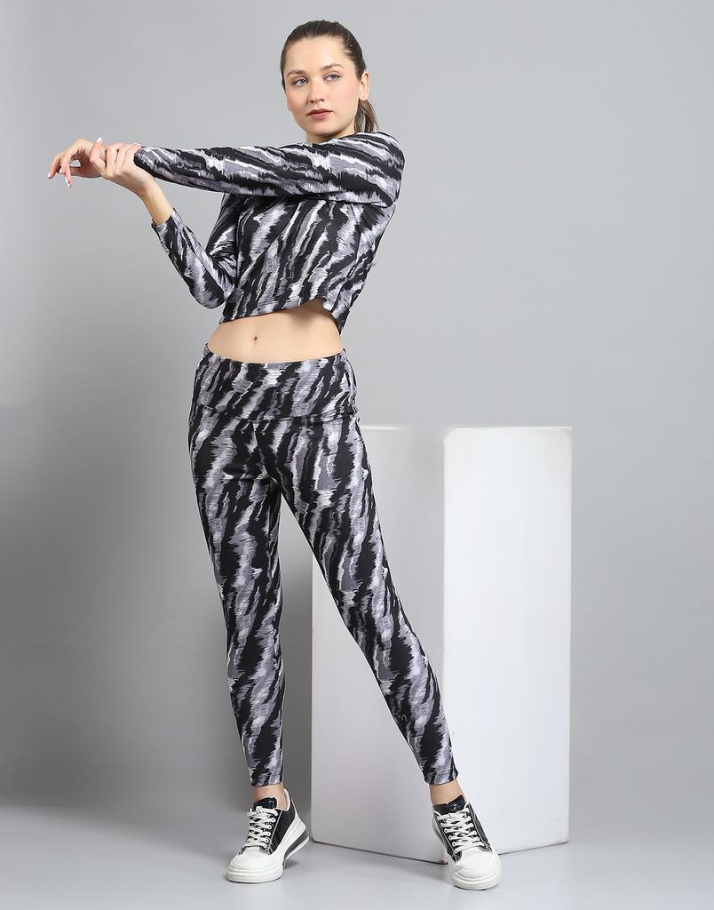 ROCK.IT From House of Monte Carlo Womens Printed Black Round Neck Full Sleeve Tracksuit