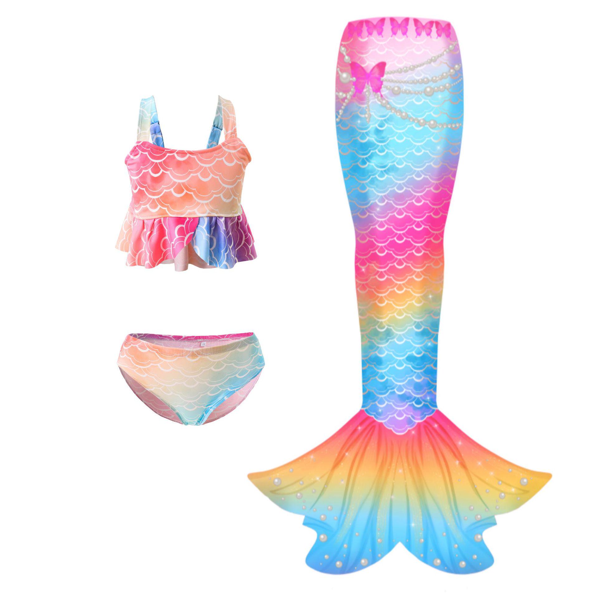 Toddler Mermaid Three-Piece Swimsuit Set - Princess Dress  Fishtail Bikini 120