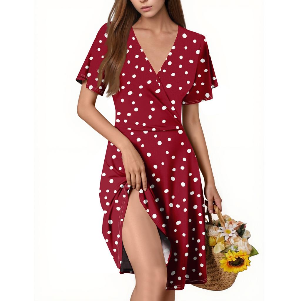 Dámské ležérní módní šaty s výstřihem do V, bez rukávů a s potiskem