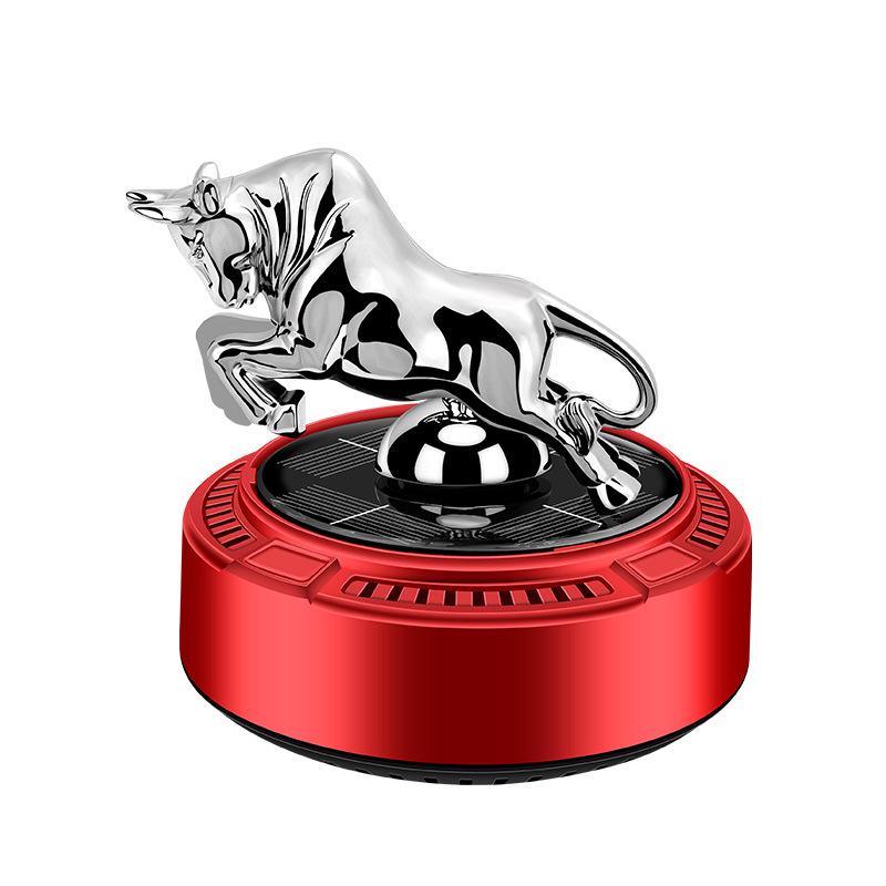 Solar-Powered Wall Street Bull Car Air Freshener: Automatic Rotating Aroma Ornament with Long-Lasting Light Fragrance.