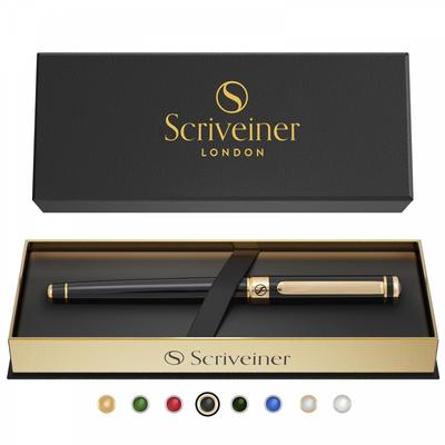 Scriveiner Długopis kulkowy Finest 24-karatowe wykończenie złotem Atrament Schmidt z wkładem Wspaniały zestaw prezentowy Idealny dla mężczyzn, kobiet, profesjonalistów, kadry kierowniczej, biura (czarny