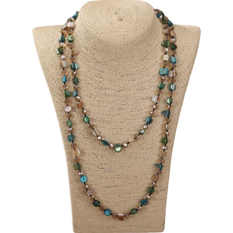 JMXD-120cm Shell Necklace Coffee Crystal Beaded Necklace Premium Women's Sweater Chain Natural Vintage Clothing Necklace