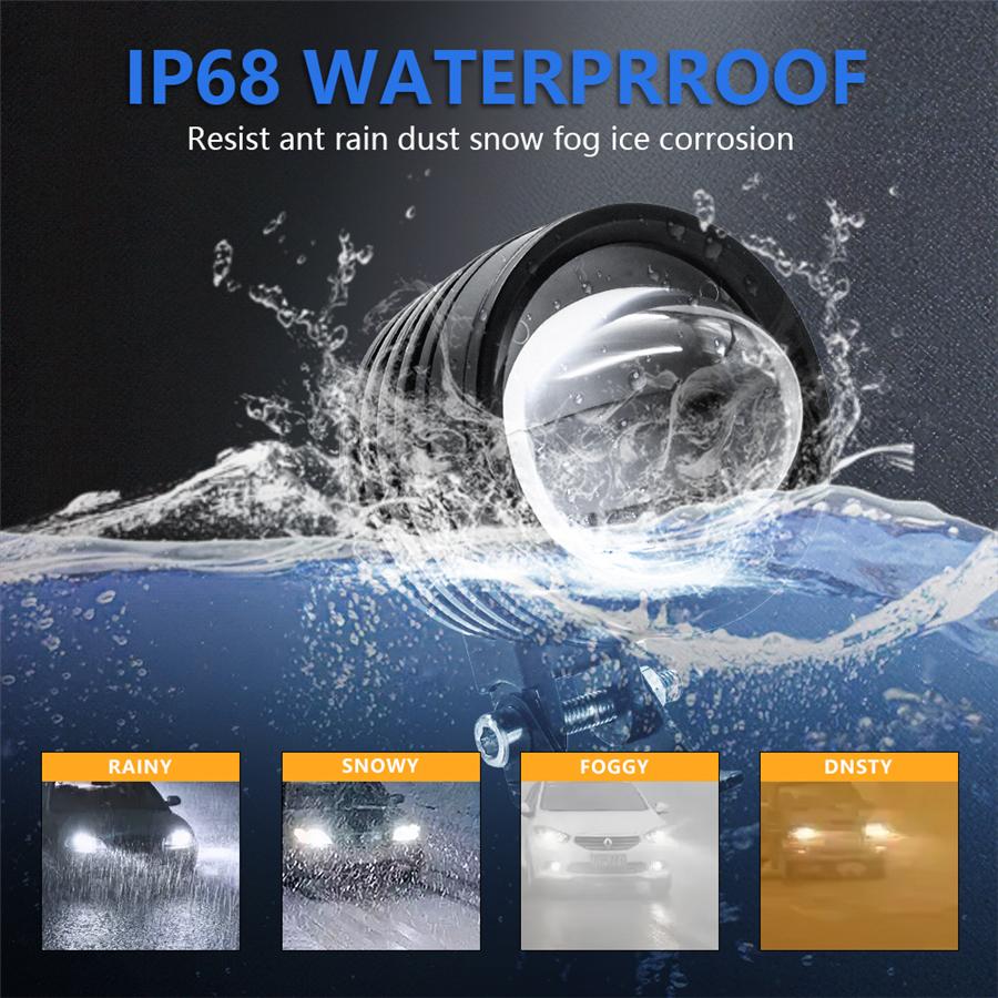 Pair 60W LED Motorcycle Fog Lights Headlight Spotlights Work Lamp Fisheye Lens