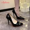 Aphixta Four Seasons Green Super High 12cm Stiletto Heels Women's Pumps Pointed Toe Patent Leather Office Shoes Plus 45