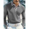 Men's White Ribbed Knit Contrast Trim Long Sleeve Polo Shirt