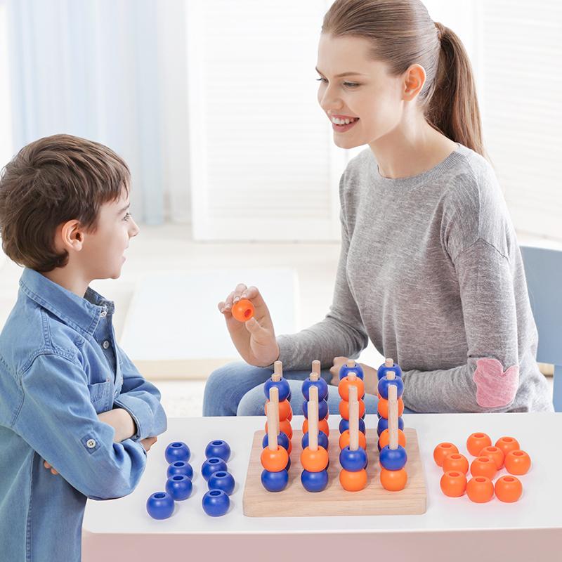 Wooden Toy Gobang 3D Connect Four In A Row 4 Beads In Line Board Brain Game Wood Pillar Bead Chess Boy Girl Friend Birthday Gift