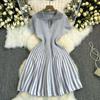 Women's Striped Dress Summer Dress V Vertical Vintage A-line Sweater Dress