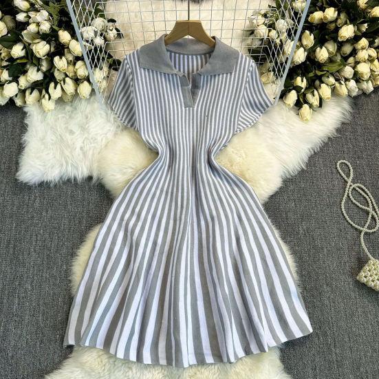 Women's Striped Dress Summer Dress V Vertical Vintage A-line Sweater Dress