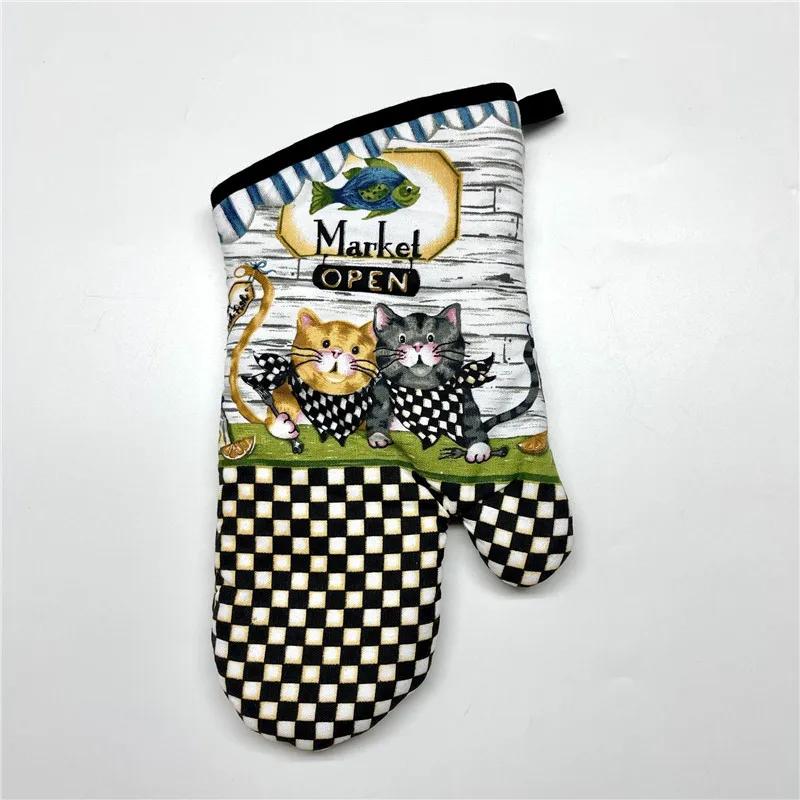 1Pc 18x33cm Cotton Retro Printed Thicken Kitchen Baking Oven Mitts Anti-Hot Microwave Insulation Glove Pad