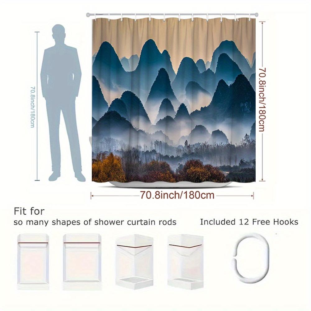 

1Pc Landscape Mountain And River Shower Curtain Bathroom Decor Polyester Fabric Bathtub Divider Hanging Curtain With 12 Hooks W60H190(CM)-1 Pcs