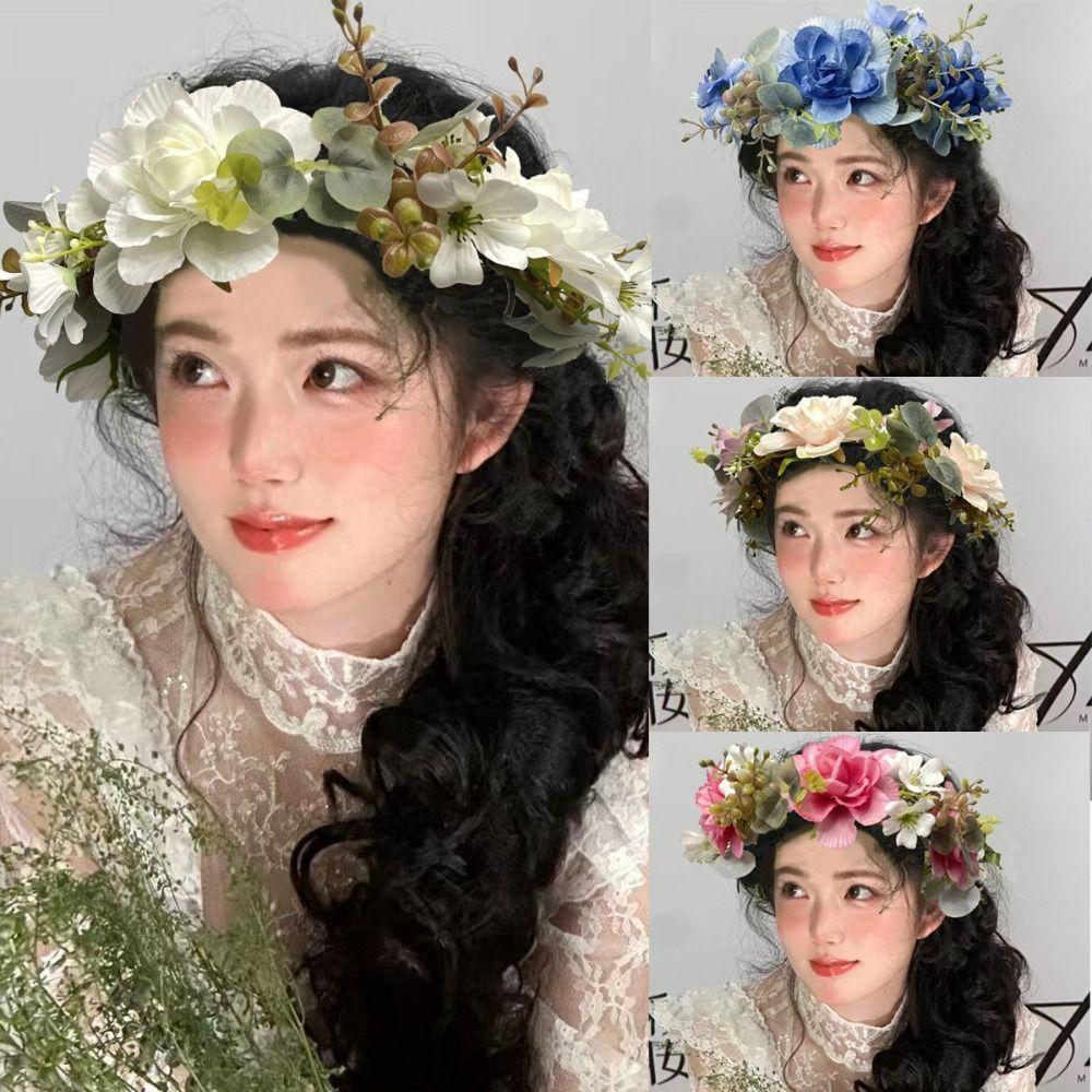 Boho Fluffy Flower Headdress Gradient Sweet Flower Crown Artificial Flower Headband Weddings