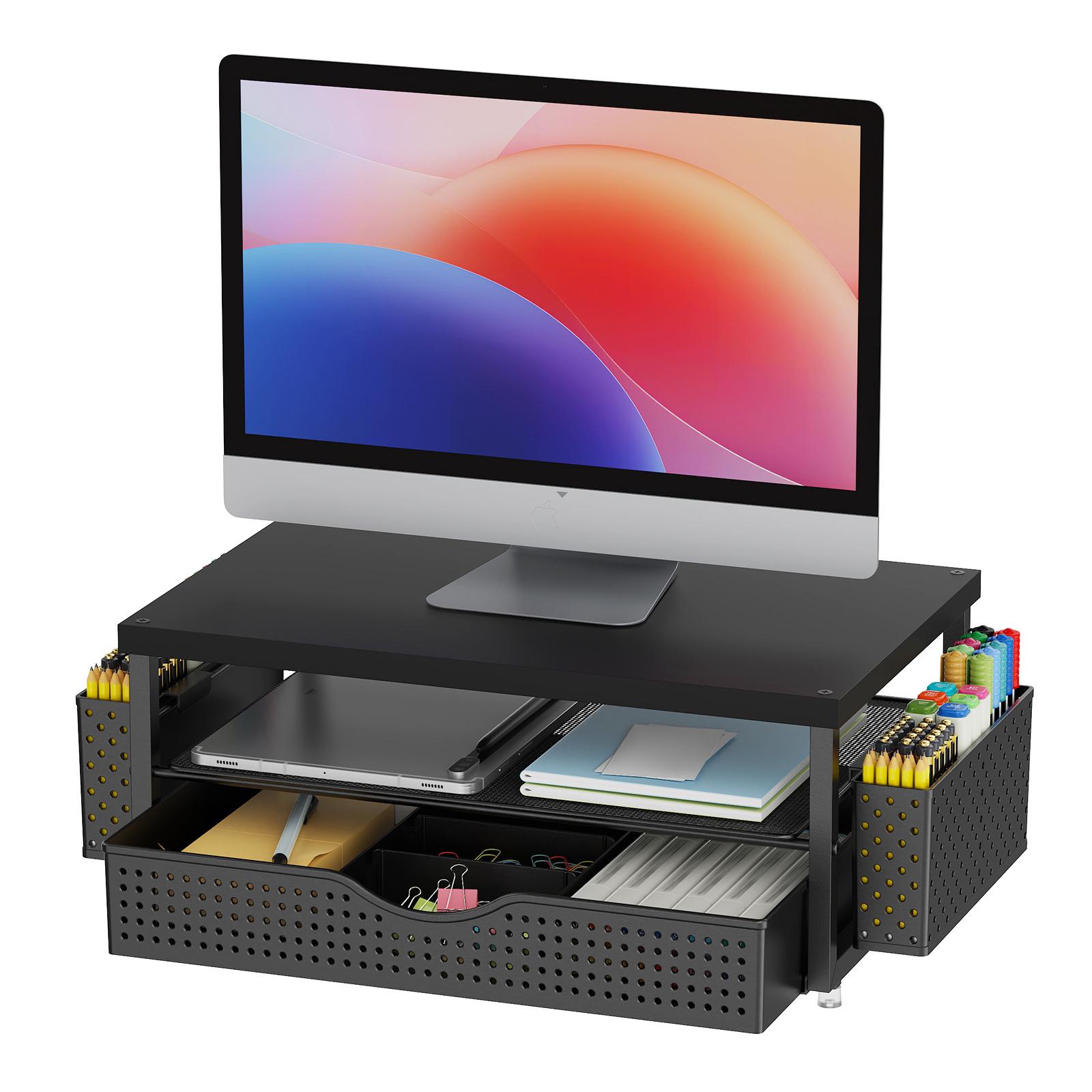 2-Tier Computer Monitor Stand Riser with Drawer and 2 Pen Holders Desk Organizer Desk Monitor Riser for Office Supplies CHINA